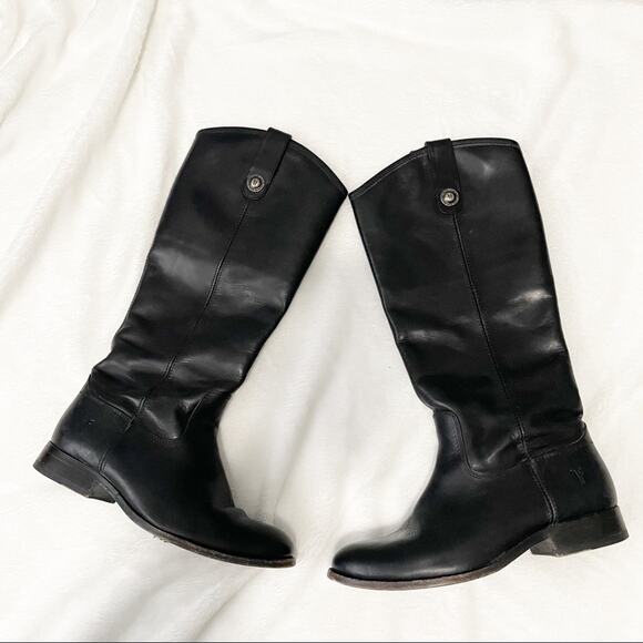 Frye Melissa lug button tall riding boots black leather Size 6 equestrian - Picture 1 of 9